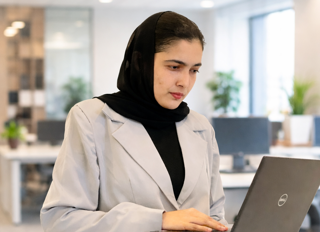 young woman at work in a modern office